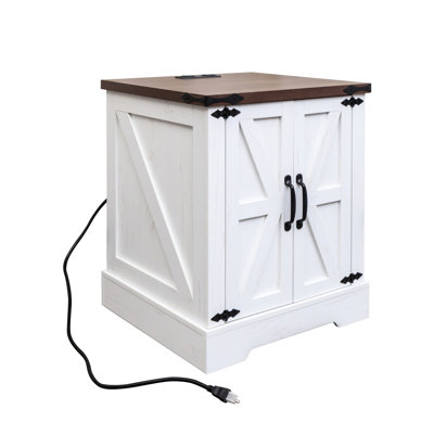 Rustic Coffee Table With Charging Point - Spacious Surface & Adjustable Shelf White And Medium Walnut Bedroom Ample Capacity