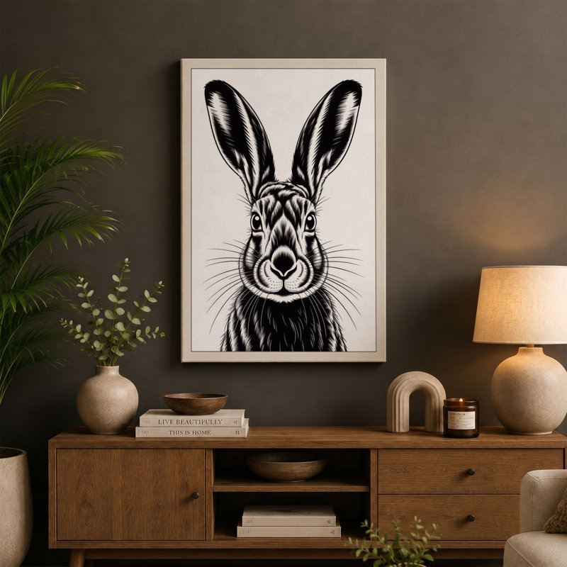 Hare in Bold Relief Graphic Art 1 Piece Wrapped Canvas Wall Art, 36x24 - 91.4 x 61.0 cm, White Border