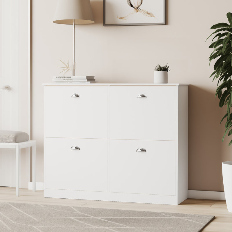 16 Pair Shoe Storage Cabinet, White