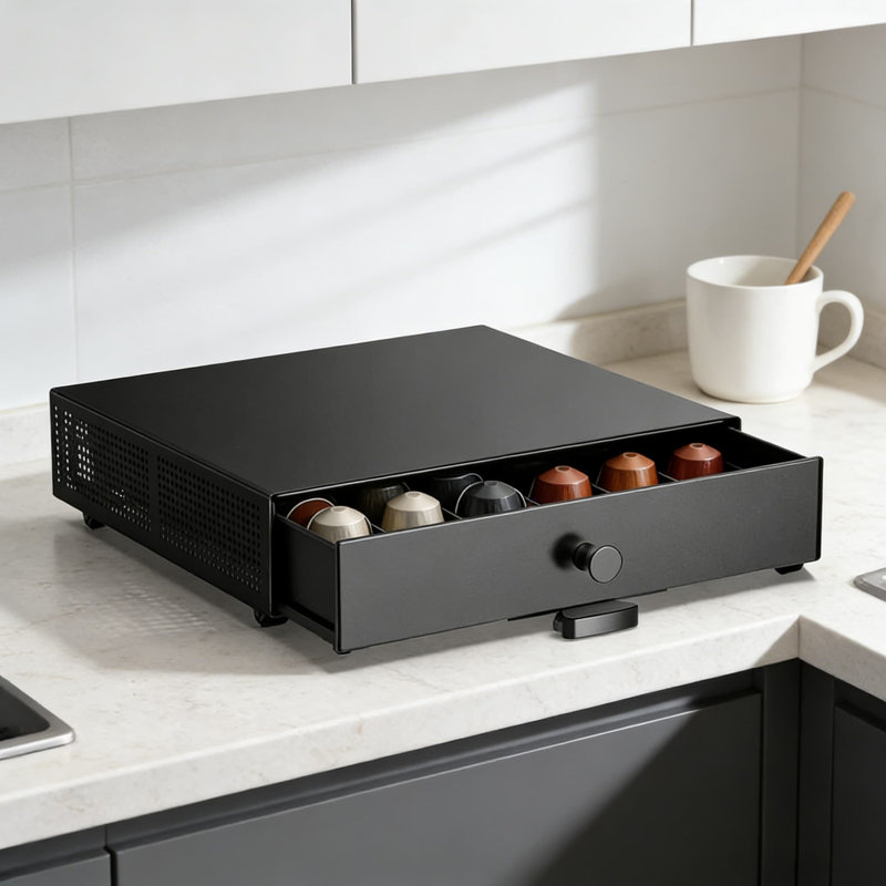 Tiroir de rangement K-Cup coulissant avec roulettes, plateau de rangement pour dosettes de café pour machines Keurig, économiseur d'espace de comptoir avec système de verrouillage des freins