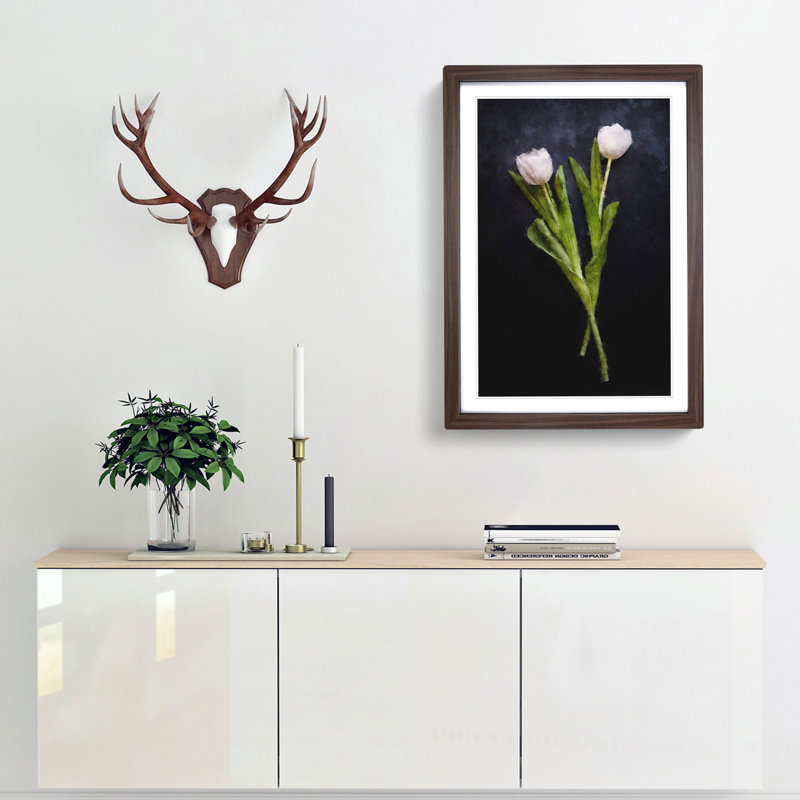 Two White Tulips - Picture Frame Painting Print, Walnut Framed, 87cm H x 62cm W x 2cm D