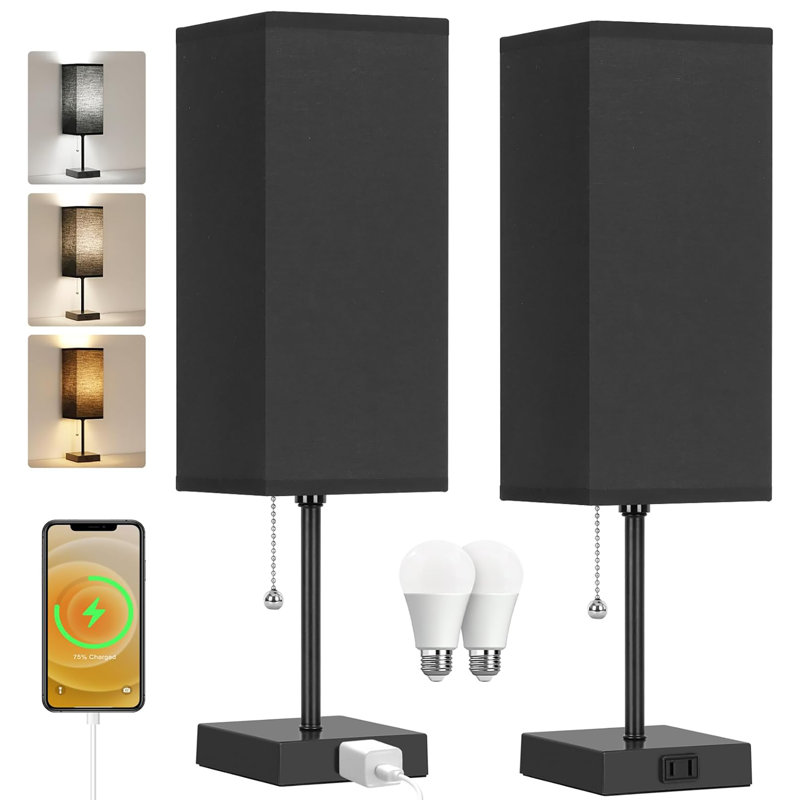 Ensemble de 2 lampes de table pour la chambre à coucher, à intensité variable 3 couleurs 18 po, avec chaînette et prises de courant, 2 ampoules incluses