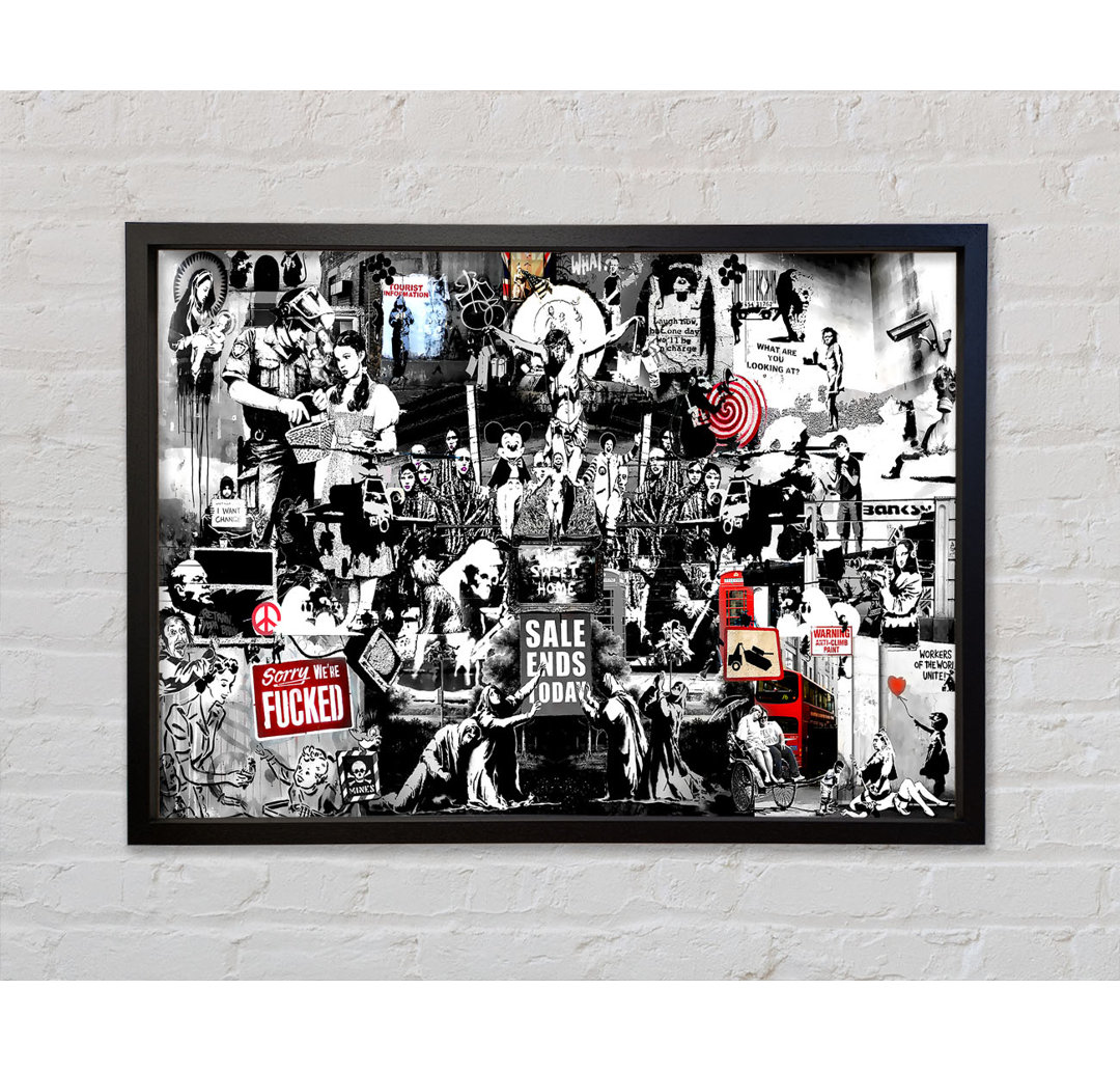 Gerahmter Kunstdruck Banksy Collage 1 B N W