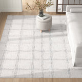 Corinna Hand Tufted Wool/Cotton Plaid Rug in Ivory/Gray