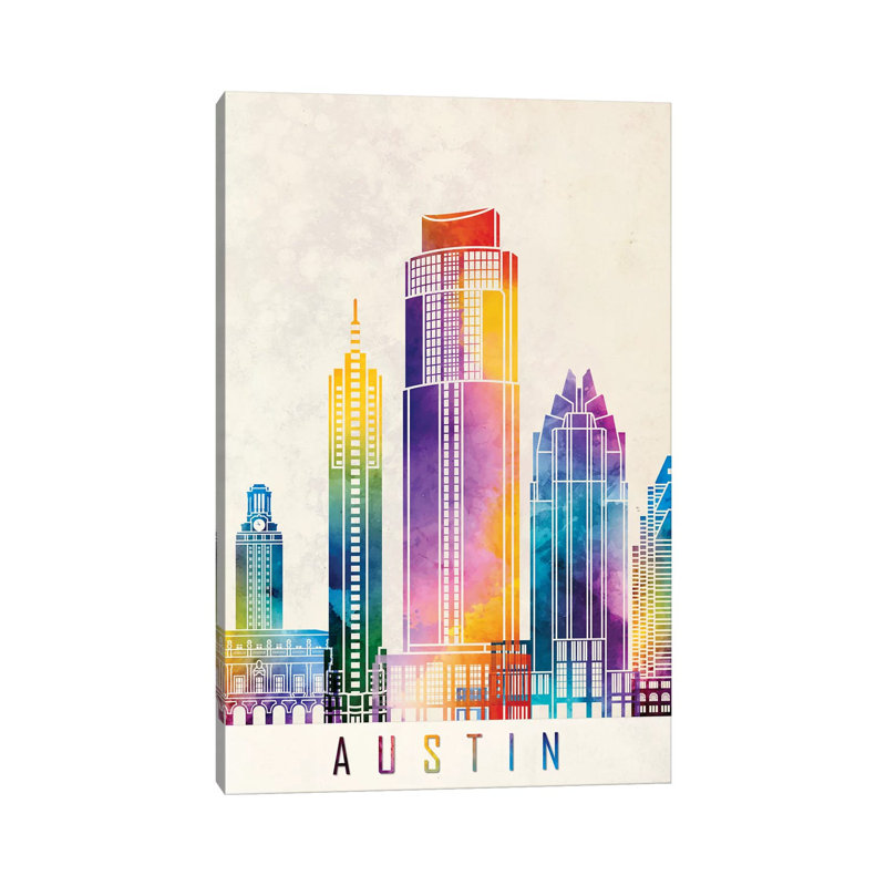 Austin Landmarks Watercolour by Paul Rommer - Wrapped Canvas Painting, 101.6 cm H x 66.04 cm W