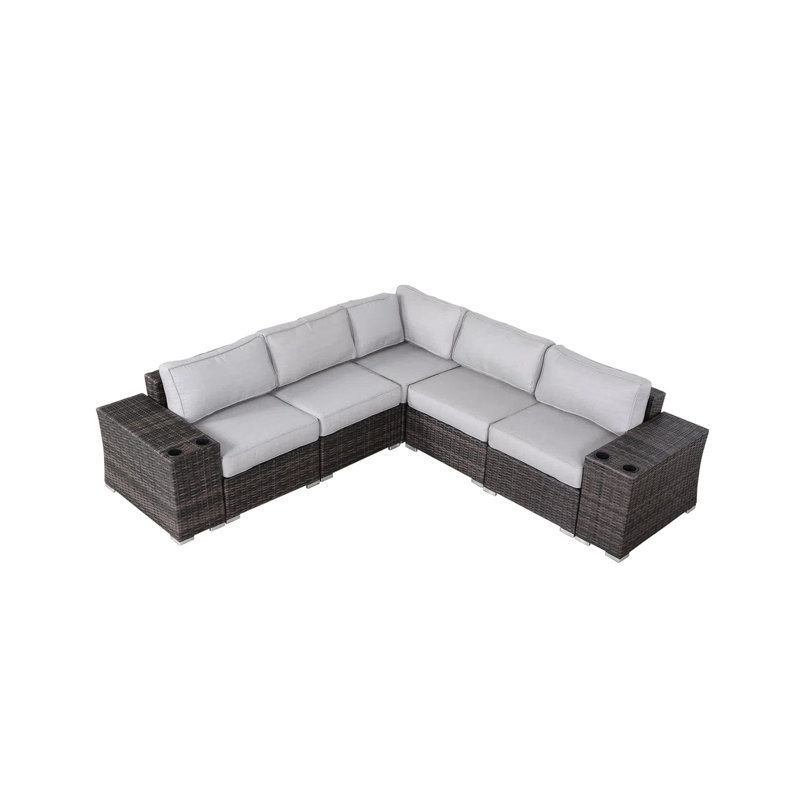 Canapé modulaire d'extérieur 7 avec disposition réversible, structure en aluminium et sièges anti-égratignures, coussins résistants aux intempéries, housses pour patio