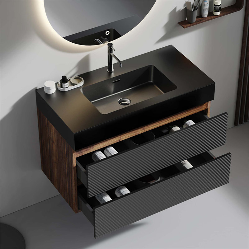 Wall Mounted Floating Bathroom Vanity with Silent Soft - Closing Drawers, One - Piece Basin, Ideal for Modern Bathroom Storage and Style