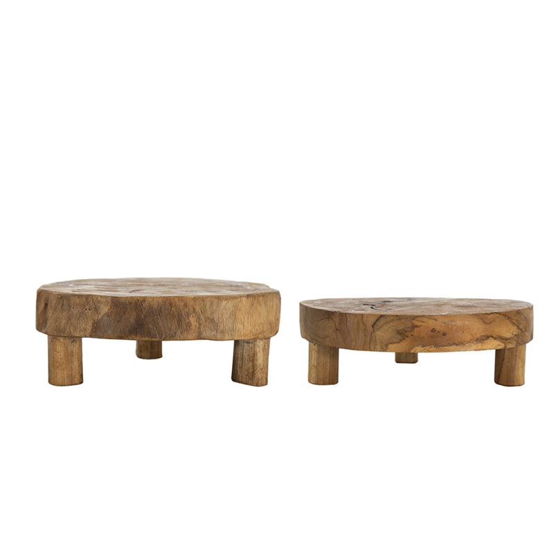Teak 2 Piece Coffee Table Tray Set, Brown
