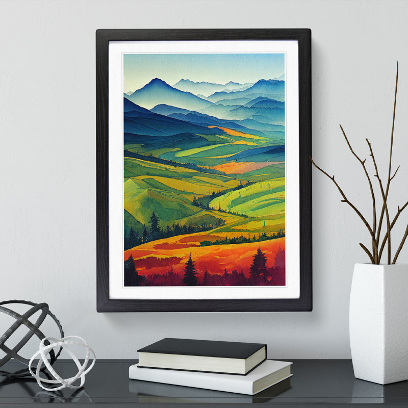 Watercolour Meadow Landscape No.1 - Wall Art, White, Black Frame, 64cm H x 46cm W
