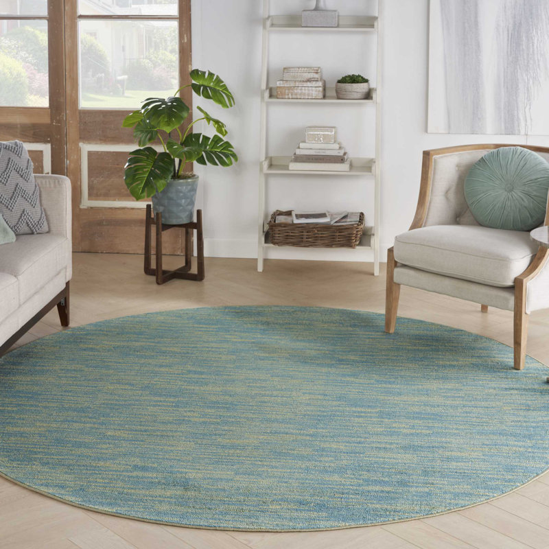 Tapis intérieur / extérieur bleu / vert Mullican Sandy, Rond 8 pi