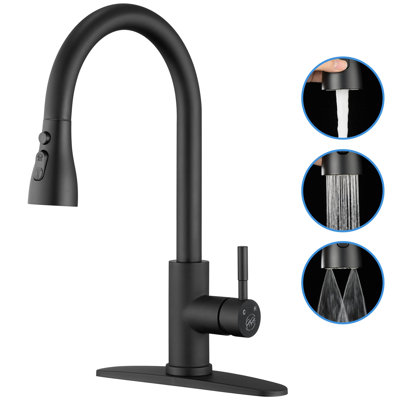 Single Handle Pull Down Sprayer Kitchen Faucet High Arc Stainless Steel Faucet with 3-Function Sprayer