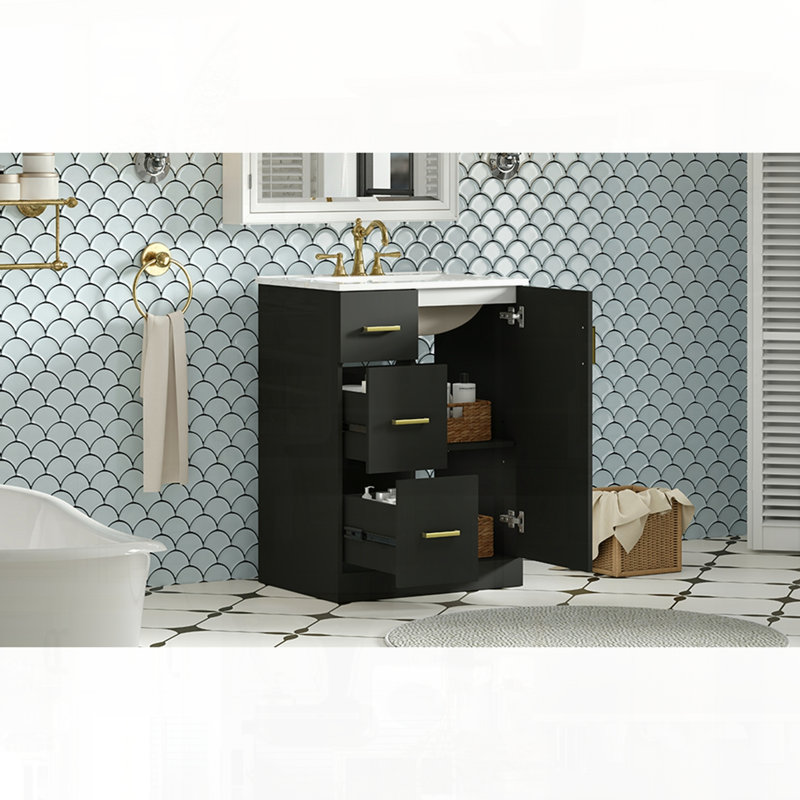 Meuble-lavabo moderne avec tiroirs de lavabo avec porte à fermeture en douceur, Noir