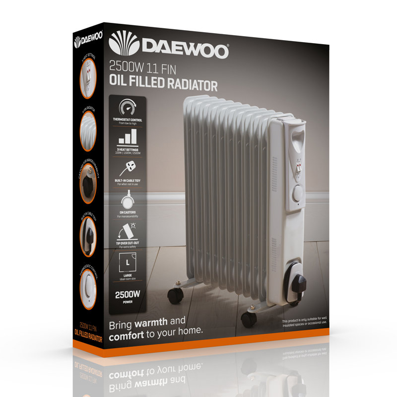 Daewoo 2500W Electric Radiator Space Heater with Adjustable Thermostat