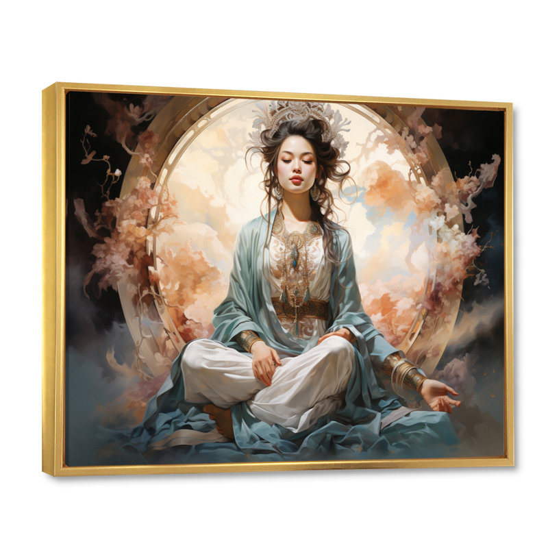 Art asiatique, bodhisattva Grace I - impression, Cadre flottant doré, H 30 po x l 40 po x P 1,5 po