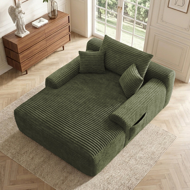 Chaise longue convertible sans os, en peluche verte, sans assemblage