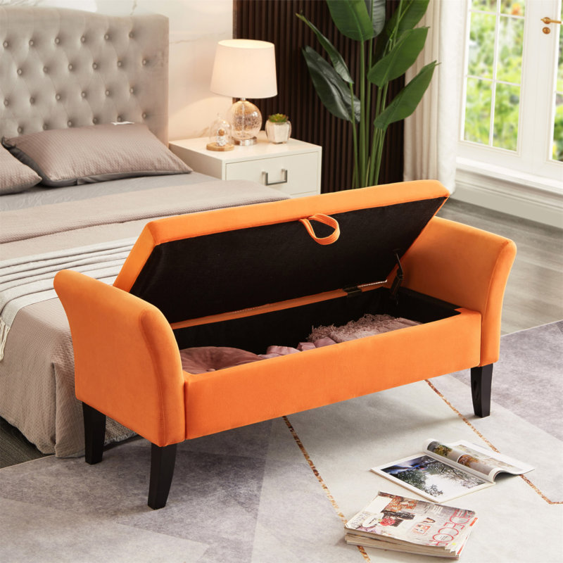 Banc de lit 51,5 po avec rangement en velours orange, Orange