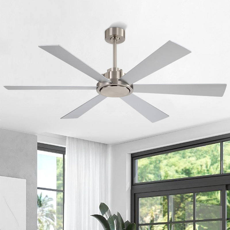 60 po Ventilateur de plafond 6 pales double face en contreplaqué argent et bois flottant avec télécommande DC, nickel sable