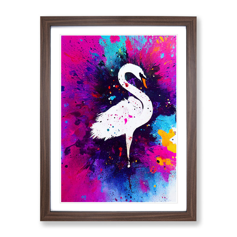 Swan Paint Splash - Framed Print, 34cm H x 25cm W x 2cm D, Walnut Framed