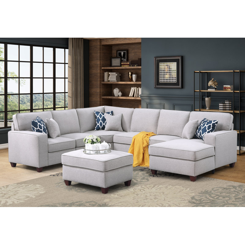 Samonie 125.5'' Square Arms Modular Sofa, Light Gray Linen