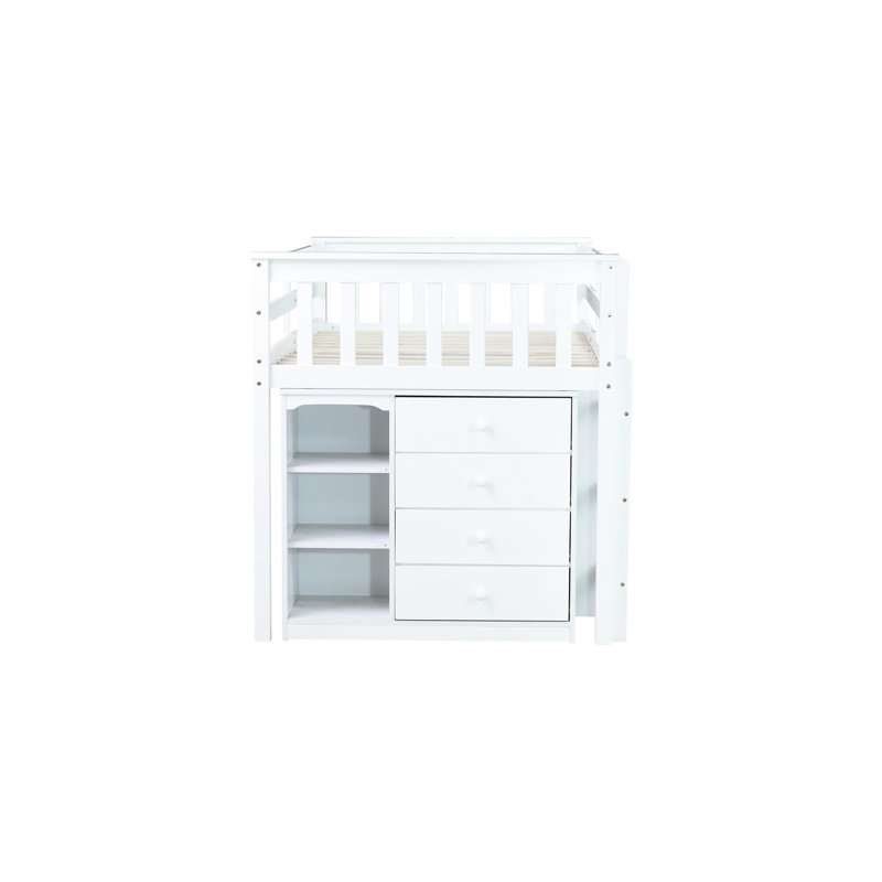 Lit mezzanine simple blanc avec armoire pratique et étagères - Armoire, tiroir, tablette, coffre-fort de bureau escamotable