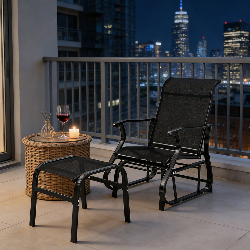 Fauteuil oscillant d'extérieur à haut dossier Garden, Noir