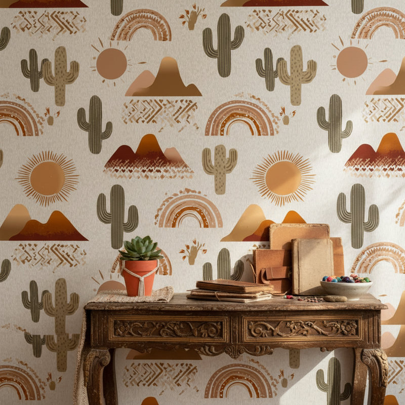 Décoration murale géométrique désert cactus