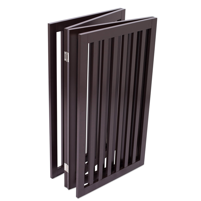 Espresso Solid Wood Freestanding 4-Panel Pet Gate