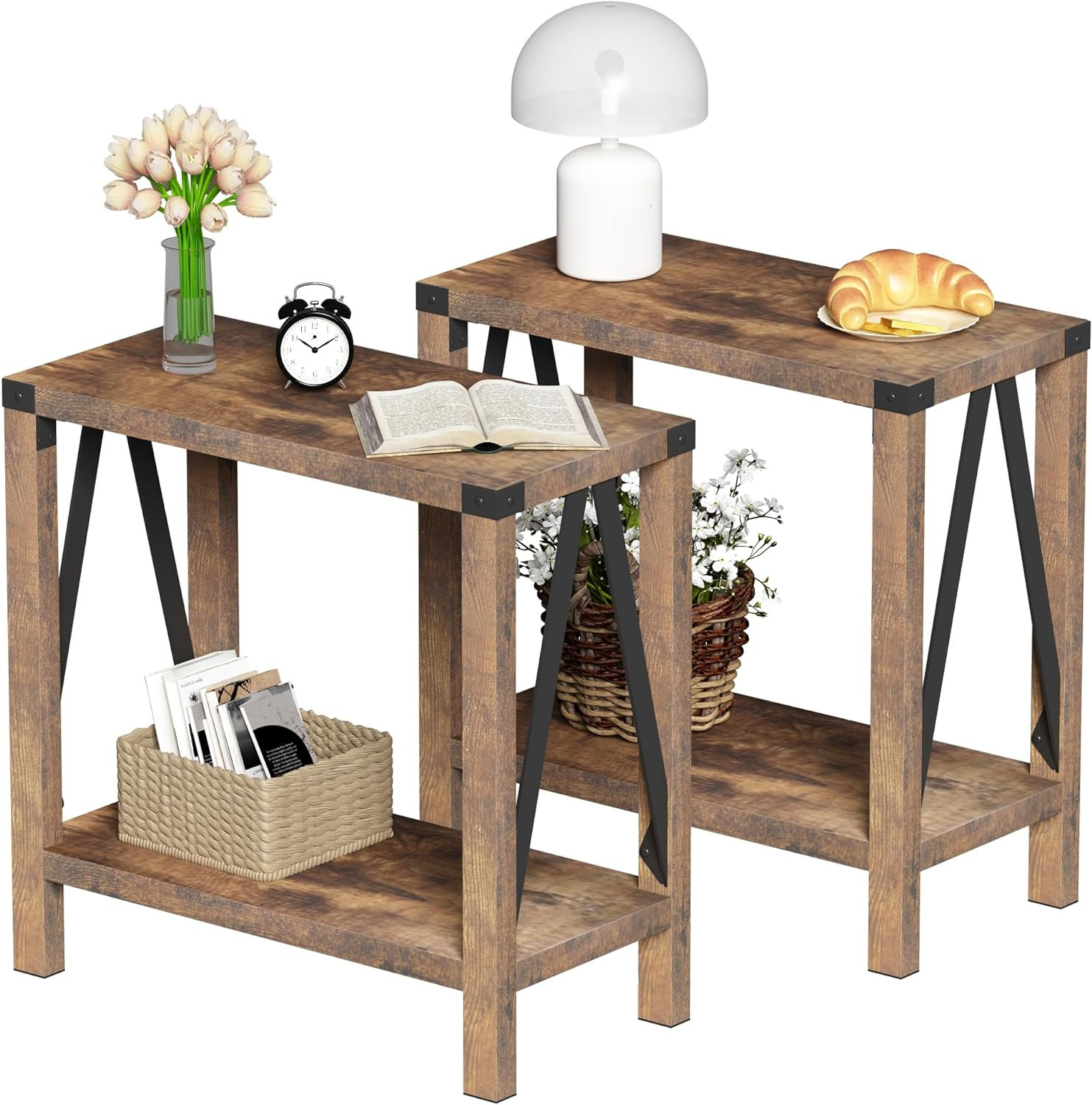 Rustic Shallow Table One Allium Way Rustic Farmhouse End Table Set Of 2, Narrow Side Tables ...