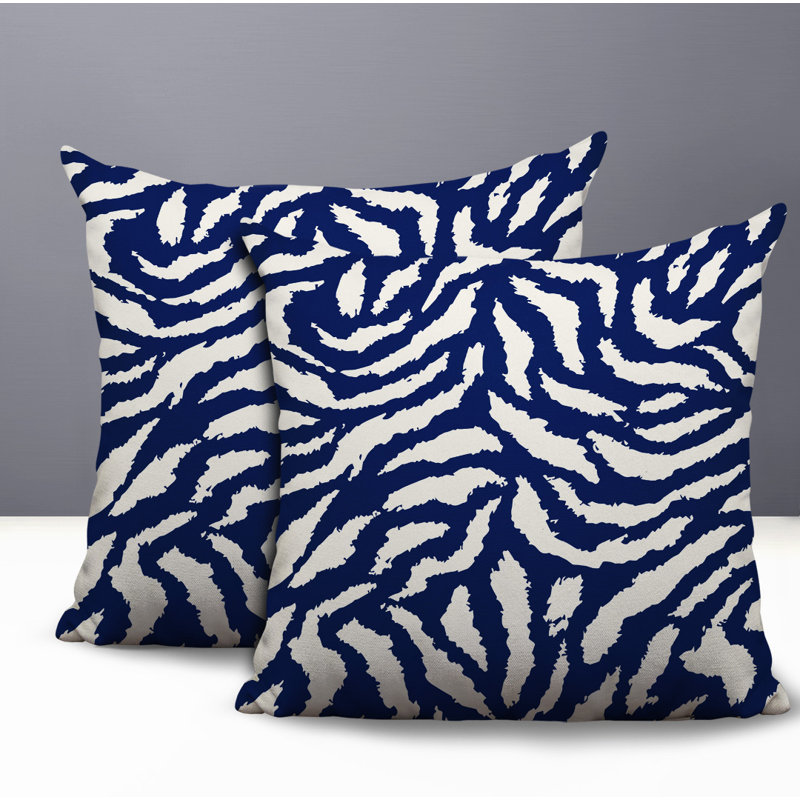 Oreiller réversible intérieur / extérieur à imprimé zébré Tory, 16x16, Blue