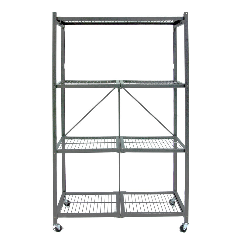 Origami 4 Tier Multipurpose Folding Storage Organizing Rack with Wheels, Black
