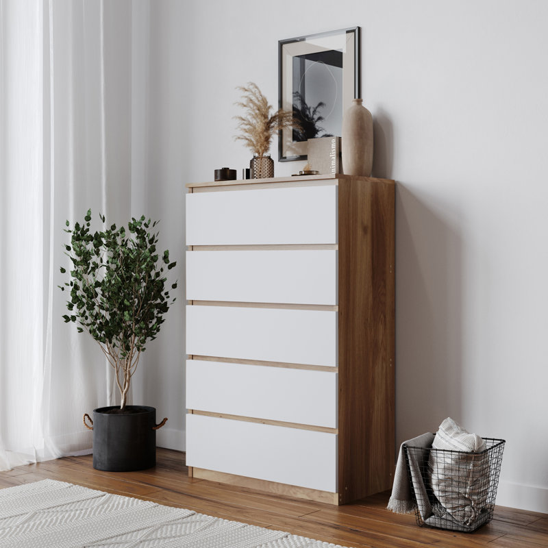 Baptistine 70 cm W Chest of 5 Drawers, Oak/White
