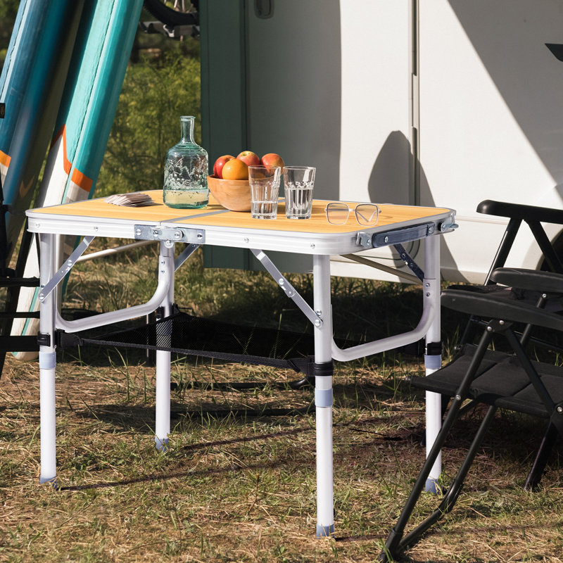 2 FT. Brown Patio Aluminium Folding Table With Mesh Storage Bag, Brown