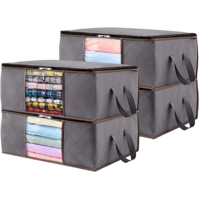 Clothes Storage Bag, Foldable Storage Bins Closet Organizer With Reinforced Handle Sturdy Fab, Grey