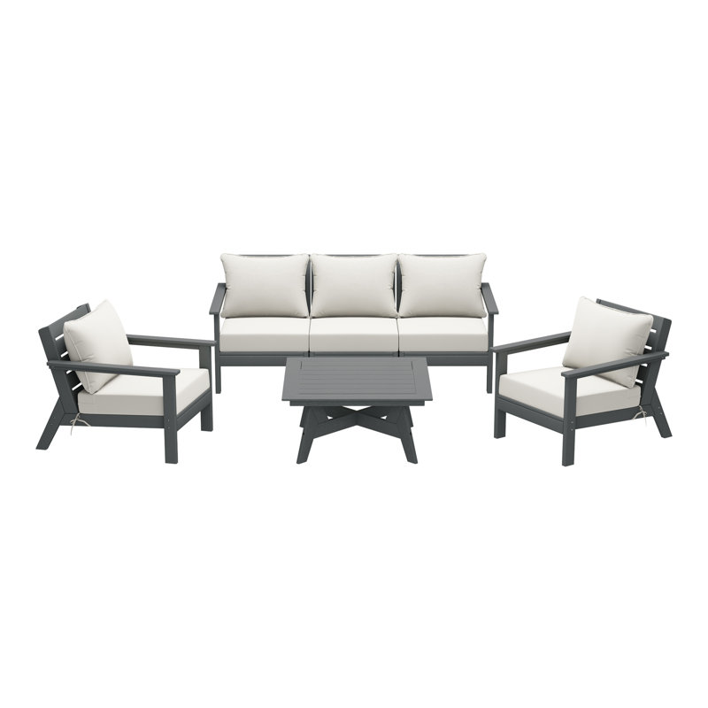 6-Piece Deep Seating Set, Gray, White