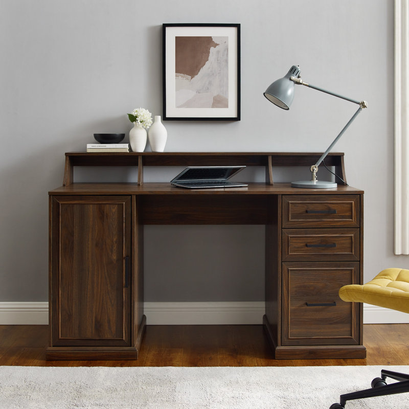 Amarjot Computer Desk, Dark Walnut