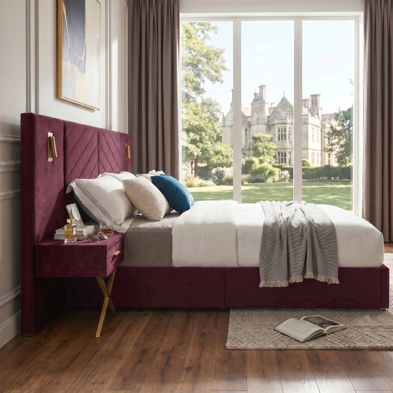 Lit plateforme tapissier Modern, Queen, Burgundy Purple