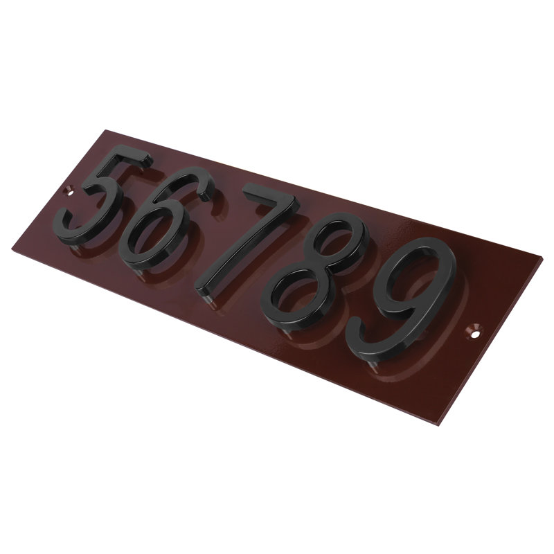 Plaque d'adresse horizontale flottante en aluminium Royal Shade - 5 chiffres personnalisés, Brun, Noir, Oui