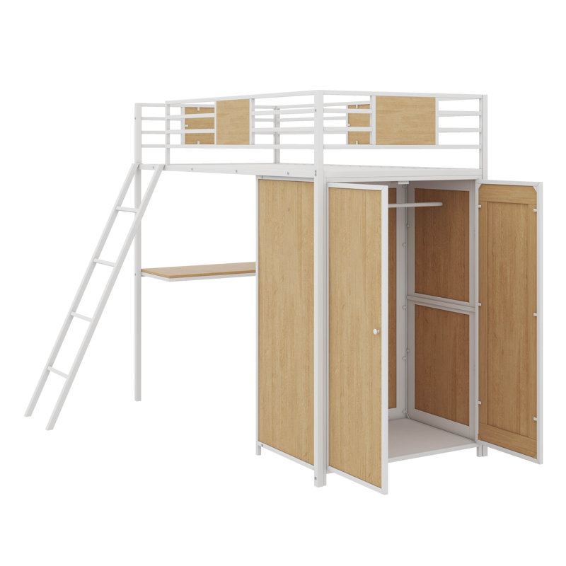 Lit mezzanine avec bureau et armoire, Blanc