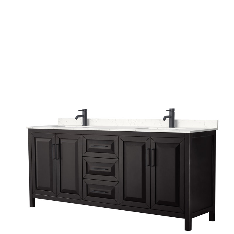 Daria 80'' W Double Vanity, Carrara Cultured Marble, Dark Espresso, Matte Black