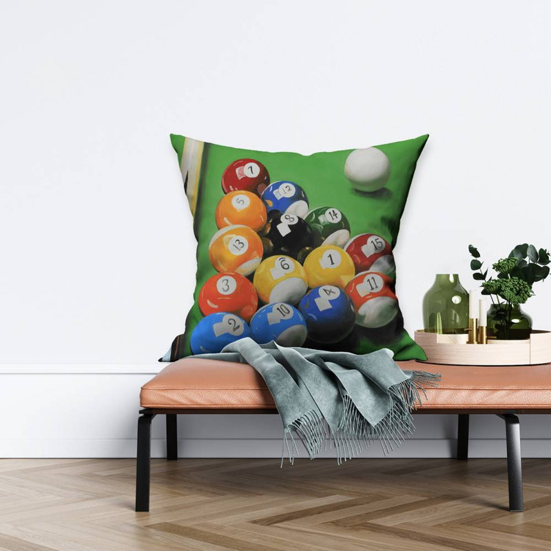 Pool table with ball formation - 26"x26" Throw pillow - Poly twill - Print on demand