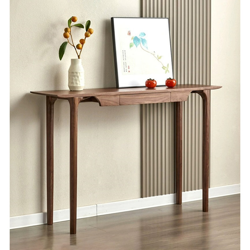 Solid Ash Wood Console Table With Drawer, 35.4" H x 47.2" W x 13.8" D