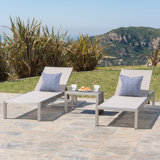 Caggiano Outdoor Metal Chaise Lounge Set with Table