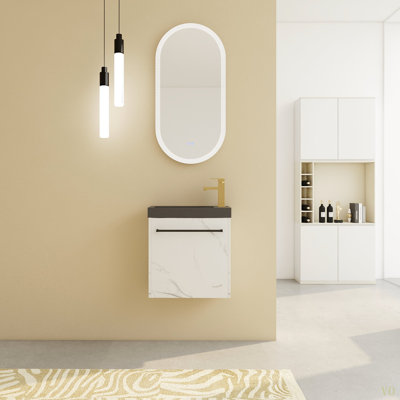 Meuble-lavabo mural flottant de 20 po avec lavabo en résine et porte d'armoire à fermeture en douceur