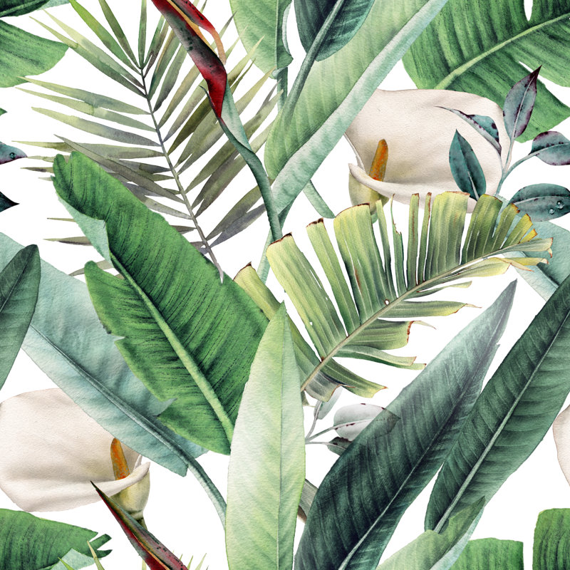 Fleurs tropicales et feuilles sur toile Bayly, H 30 po x l 30 po