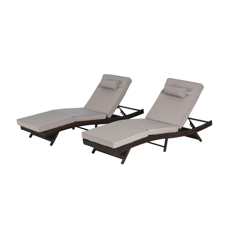 Outdoor Wicker Long Reclining Chair Set of 2, Light Gray