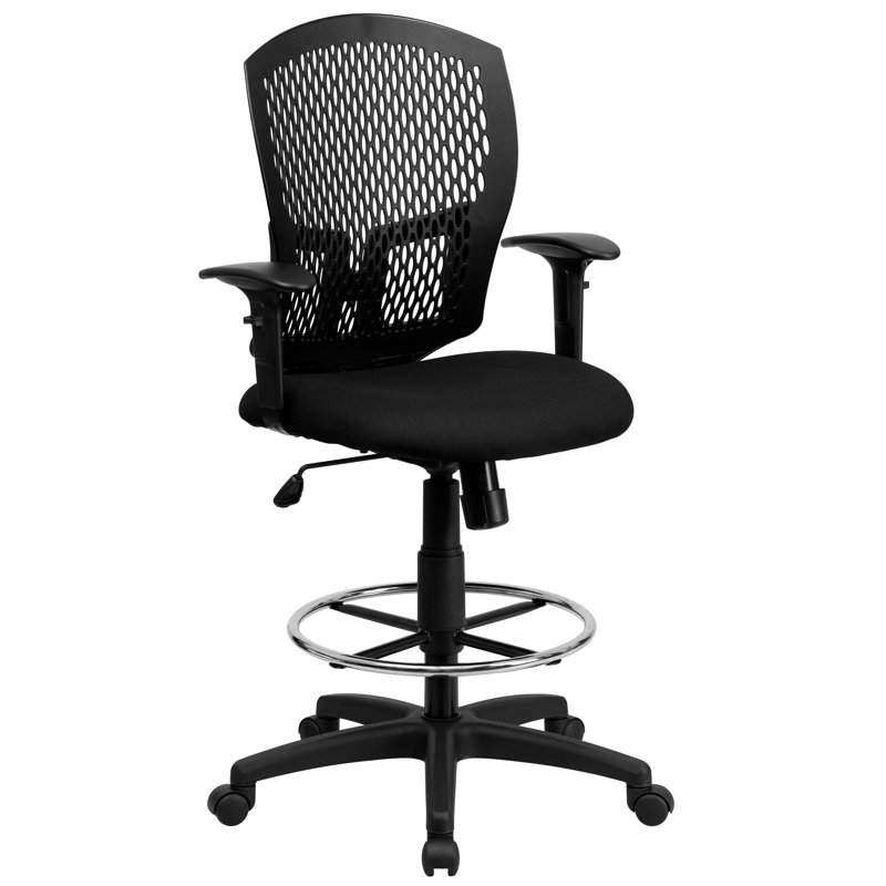 Mid-Back Designer Back Drafting Chair with Fabric Seat and Adjustable Arms, Included
