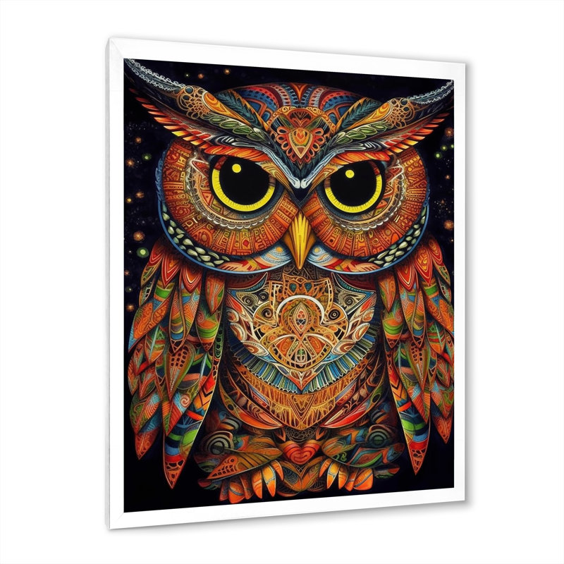 Sagesse brune et jaune sur toile, Cadre simple blanc, H 32 po x l 24 po
