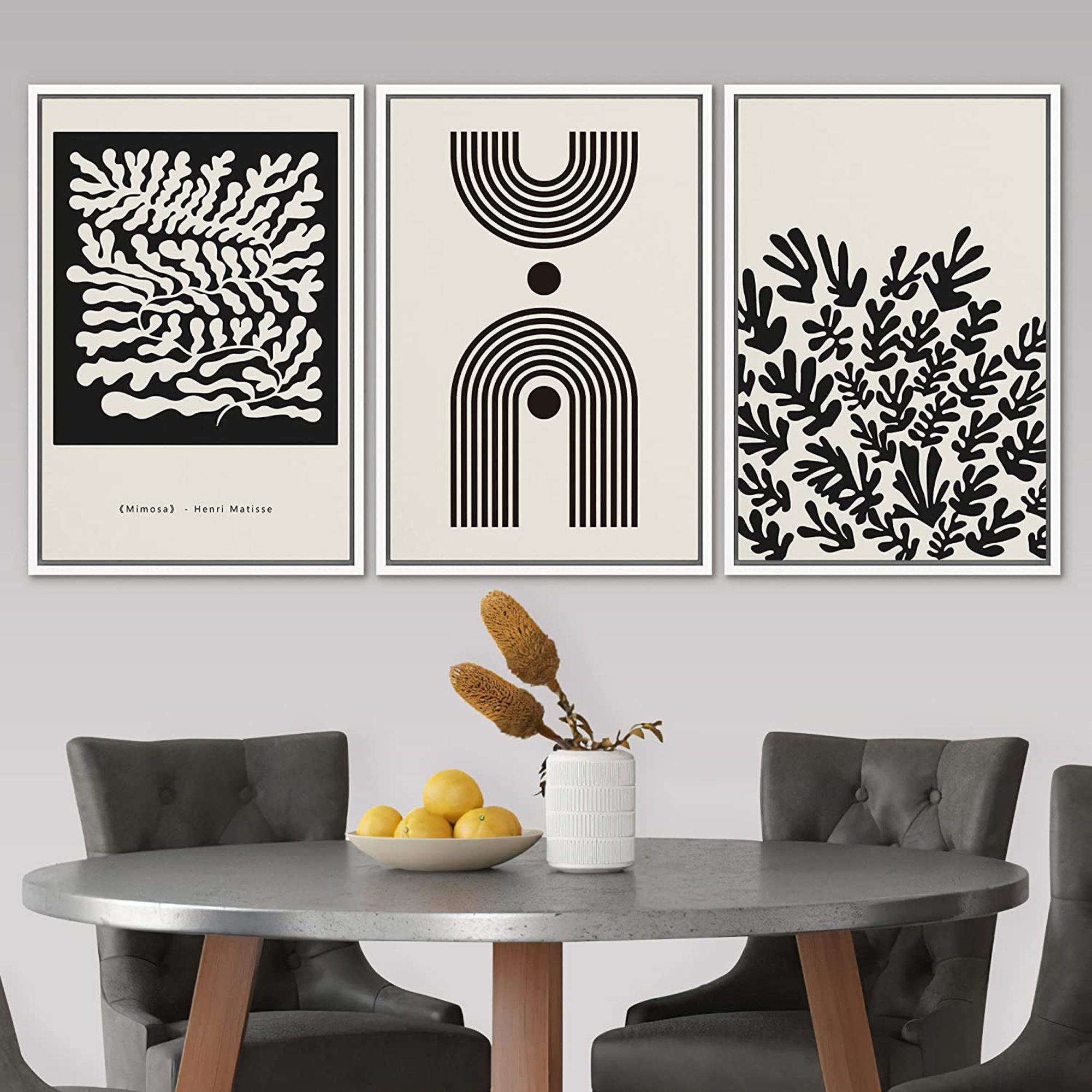 SIGNLEADER Geometric Dark Figure Forest Plant Collage Framed On Canvas 3  Pieces Print