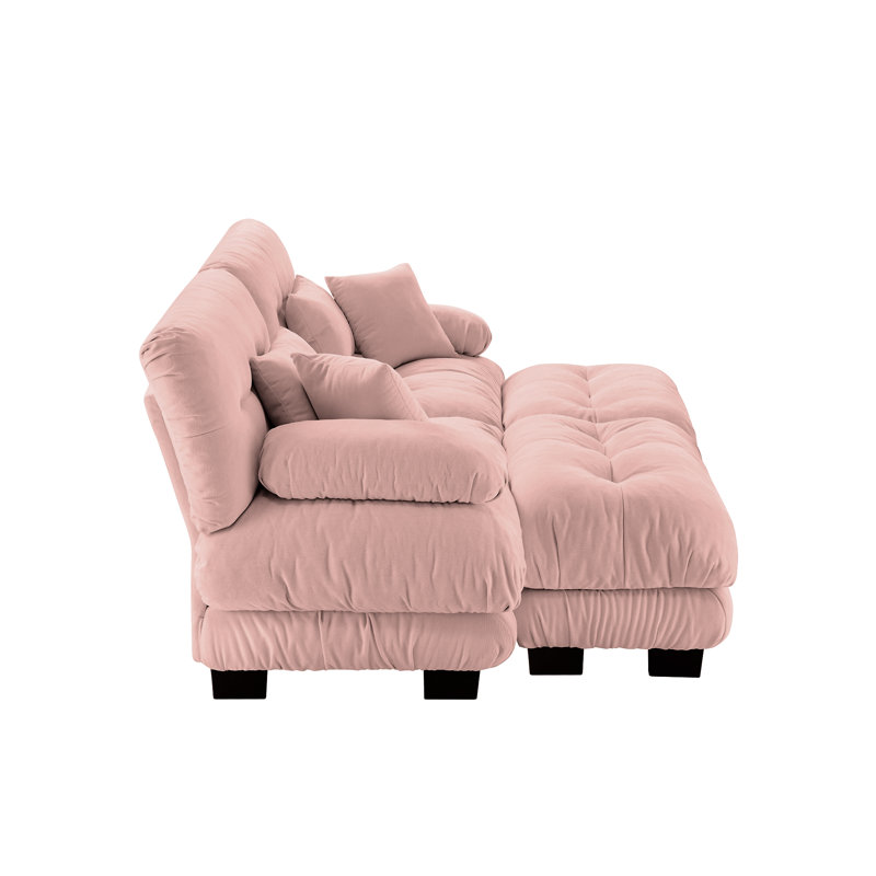 Canapé moderne en chenille avec repose-pieds, Chenille rose