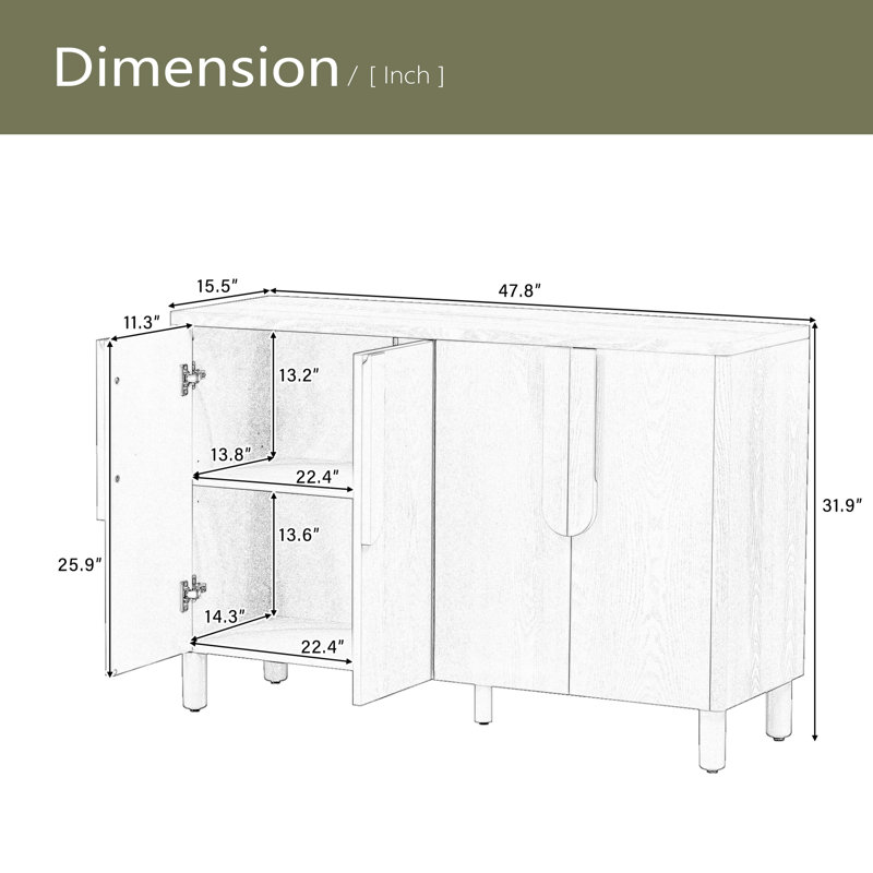4-Door Buffet Cabinet With Storage, Navy